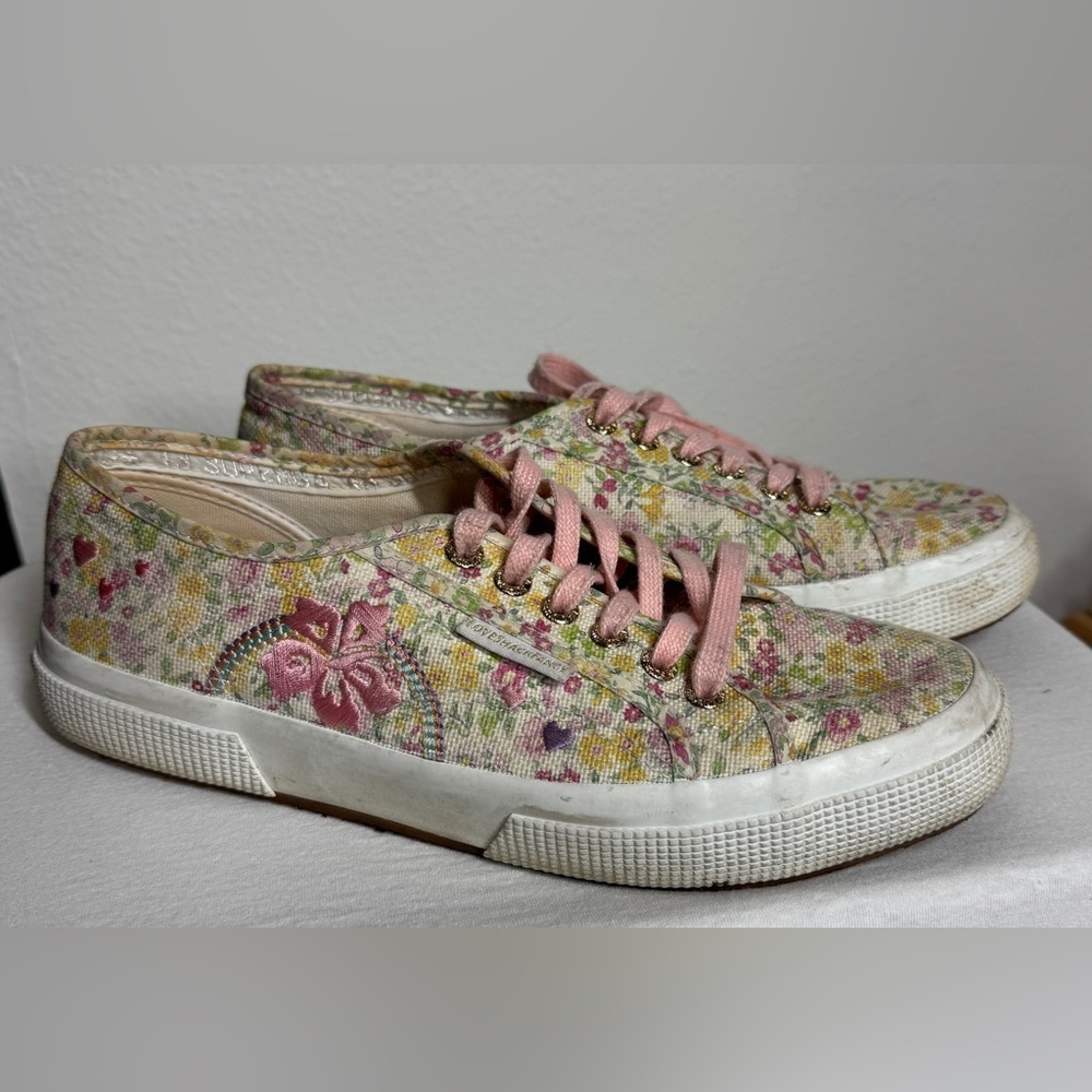 LoveShackFancy X Superga Floral Hibiscus Embroidered Lace Up Pink Sneakers 8